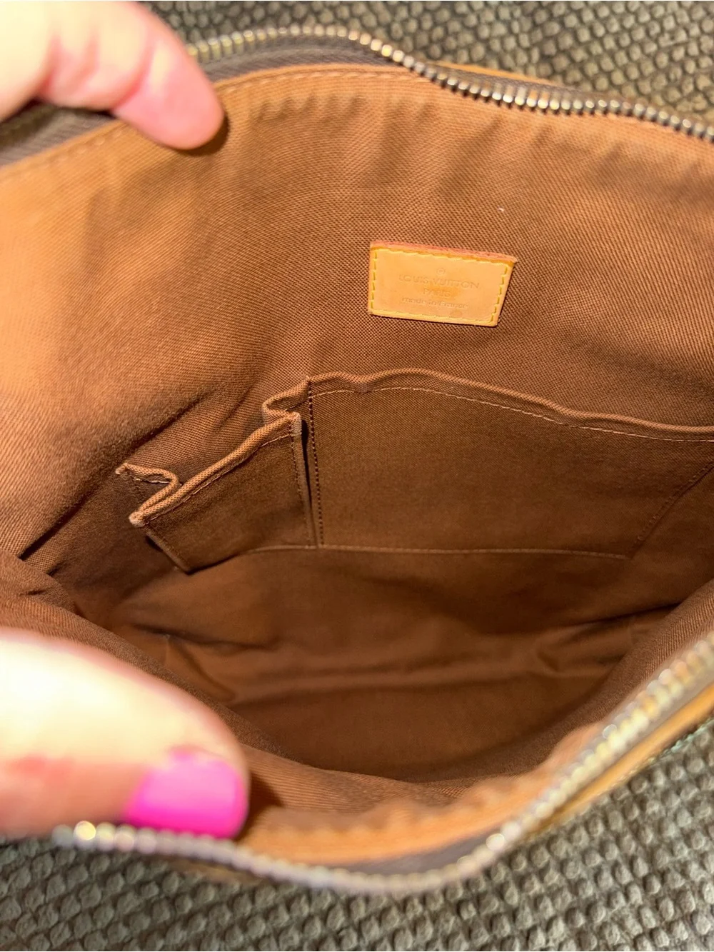Louis Vuitton Brown Canvas Shoulder Bag with Tan Leather Trim